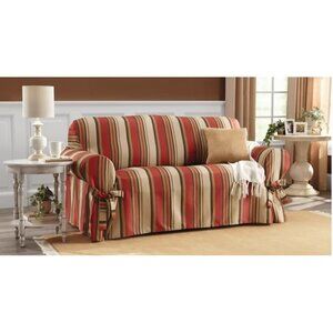 NWT Classic Slipcovers Classic Stripe Cotton Loveseat Slipcover Red